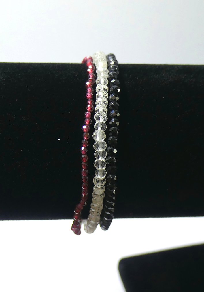 3 x armbånd - kvarts + spinell + granat - 100 % naturlige Smykker- 8.82 g #1.0