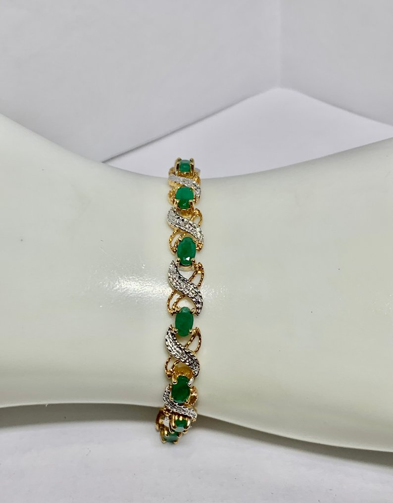 Pala Diamond - Βραχιόλι τένις - 18 καράτια Λευκός χρυσός, Κίτρινο χρυσό - 3.15ct. tw. Διαμάντι (Φυσικό) - Σμαράγδι - Θαυμάσιο βραχιόλι. #1.0