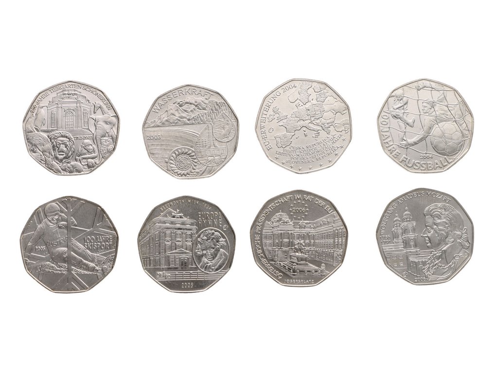 Autriche. 5 Euro 2002/2006 (8 coins) (Sans prix de réserve) #1.0