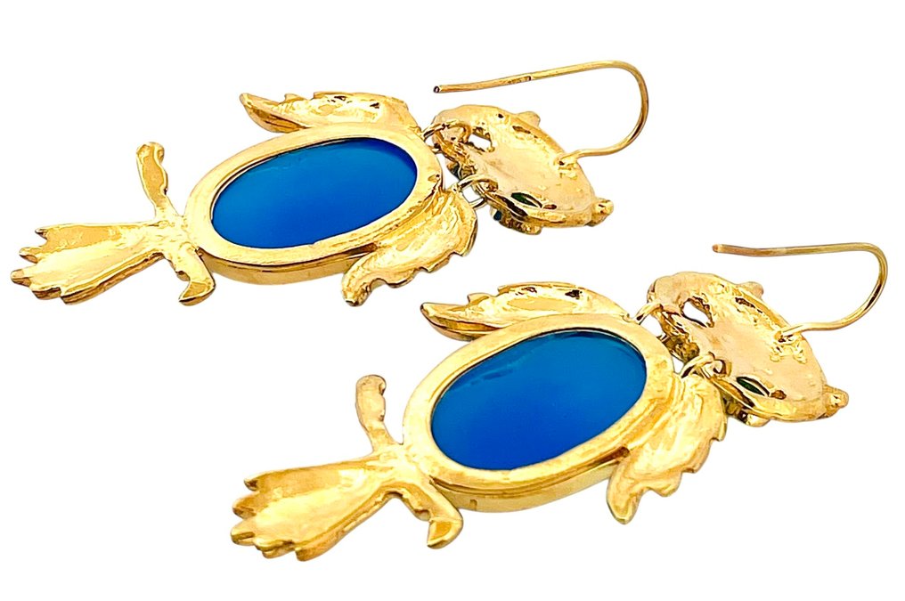 χωρίς τιμή ασφαλείας - Σκουλαρίκια - 9 kt. Κίτρινο χρυσό, Ασημί Σμαράγδι - Χαλκηδόνιος #4.3