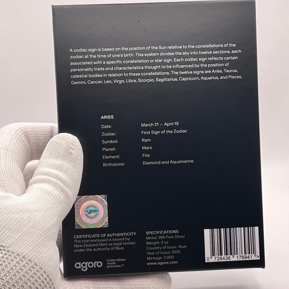 Niue. 3 Dollars 2025 – Star Signs of the Zodiac – Aries – 2 oz Silver .999 – Proof Colorized – Limited Edition #4.3