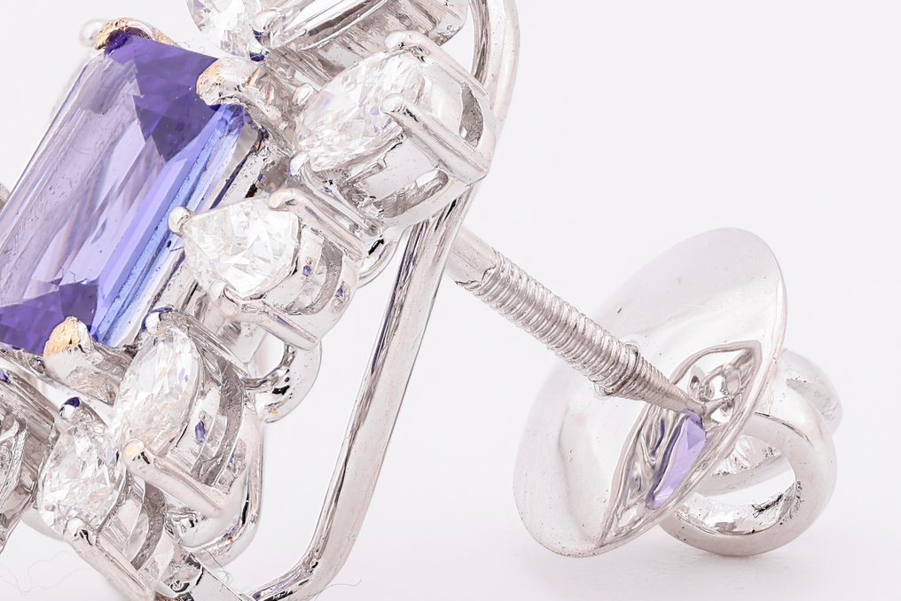 鸡尾酒耳环 - 18K包金 白金 -  5.24ct. tw. 坦桑石 - 钻石 #3.2