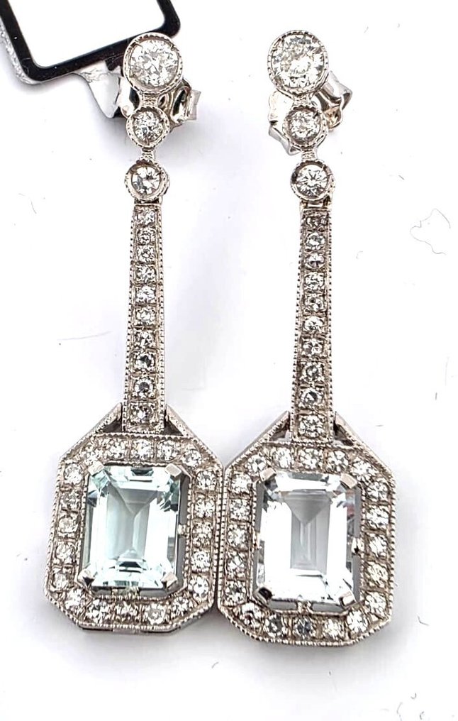 耳环 白金 海蓝宝石 - 钻石 #2.1