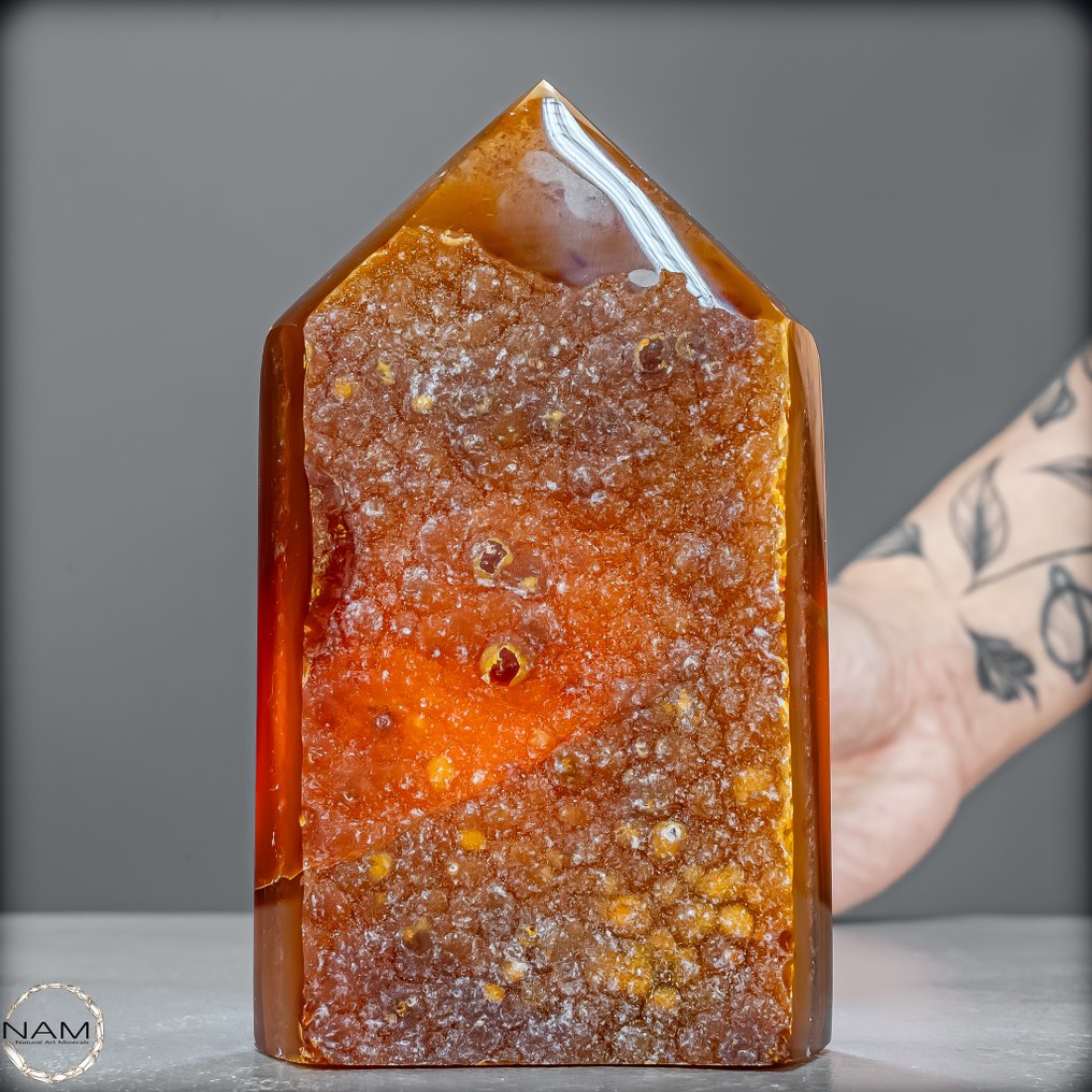 美丽的红玉髓玛瑙方尖碑 火、生命能量与自然优雅- 802.28 g #2.1