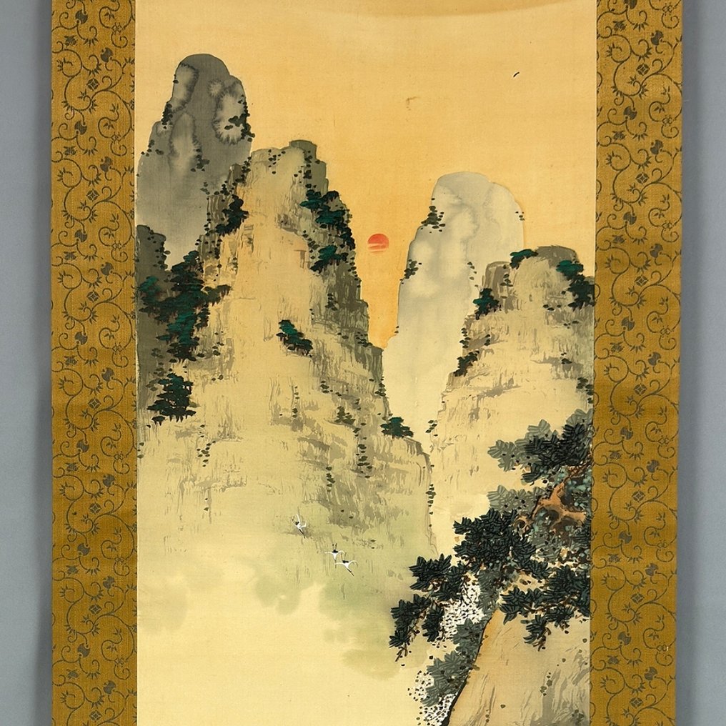 Takasago Auspicious Longevity, Mount Horai Rising Sun, Crane, Turtle with Box - with signature 'Seisho' 青璋 and seal 'Seisho no in' 青璋之印 - 日本 (没有保留价) #1.0