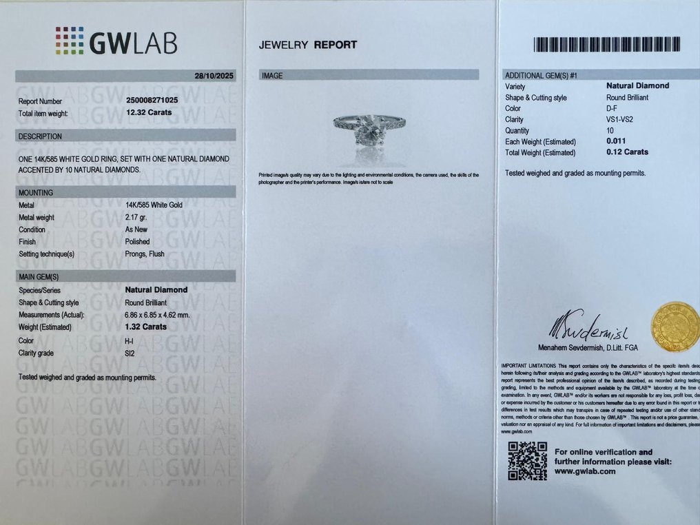 戒指 - 14K包金 白金 -  1.44ct. tw. 钻石 (天然) - 钻石 #2.1