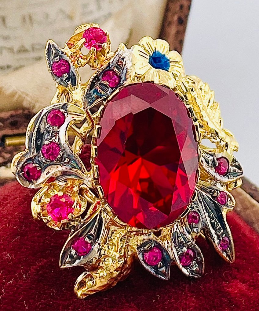 No reserve price - Ring - 9 kt. Yellow gold, Silver Ruby - Ruby #2.1