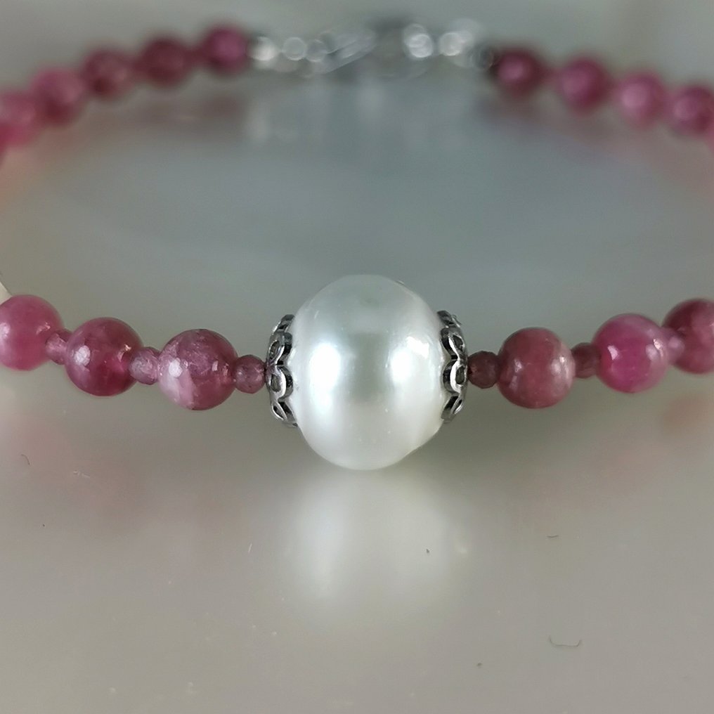 手鈪 銀 珍珠 - 珍珠 - SSP-Akoya Ø10mm 电气石 #3.2