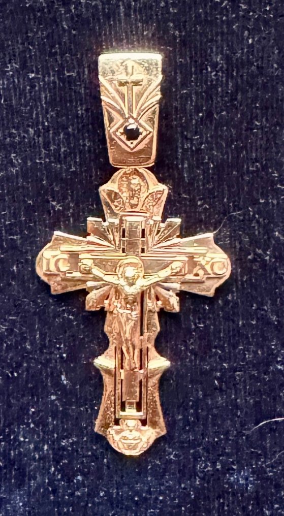 Κρεμαστό σταυρός - 14 καράτια Κίτρινο χρυσό - 0.10ct. tw. Όνυχας #1.0