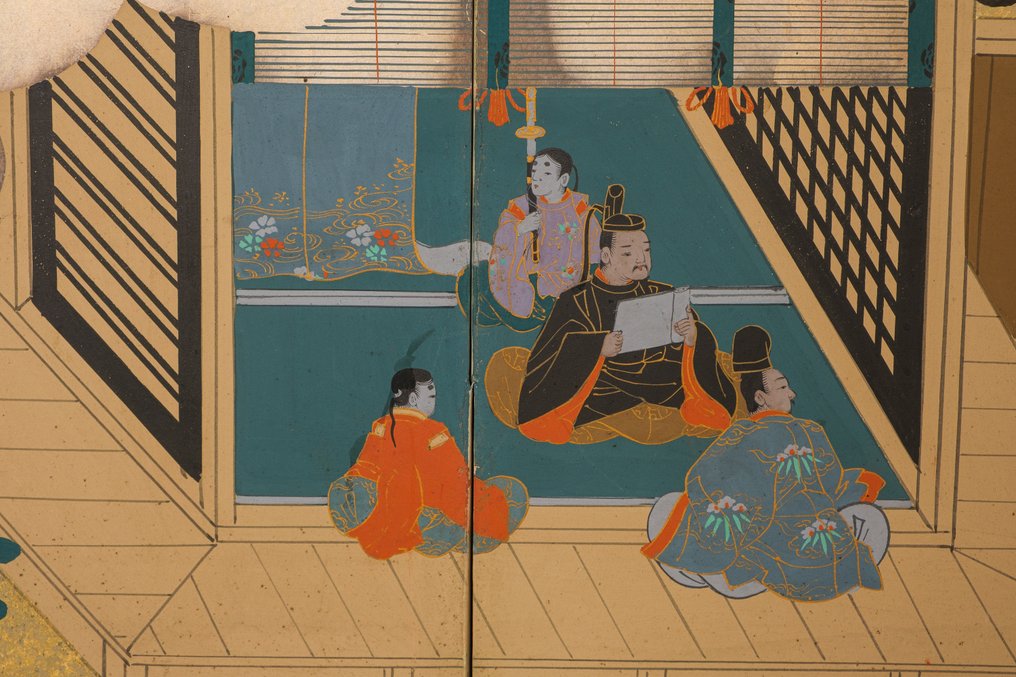 Οθόνη αναδιπλούμενη (byôbu) - Χρυσό φύλλο ασημιού, ξύλο, μετάξι, χαρτί. - Ιαπωνία - Τελευταία περίοδος του Μεϊζι (αρχές του 20ού αιώνα). #3.2