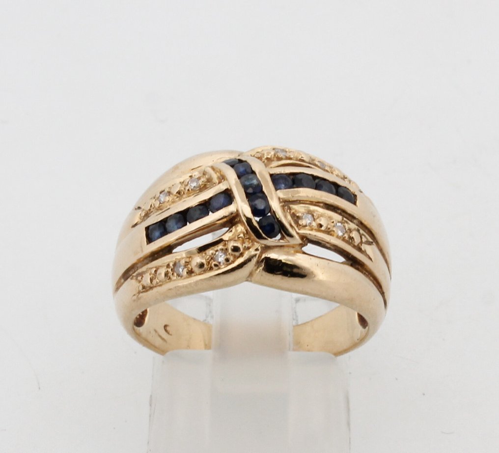 Nincs minimálár - Gyűrű - 18 kt. Sárga arany Zafír - Gyémánt #1.0