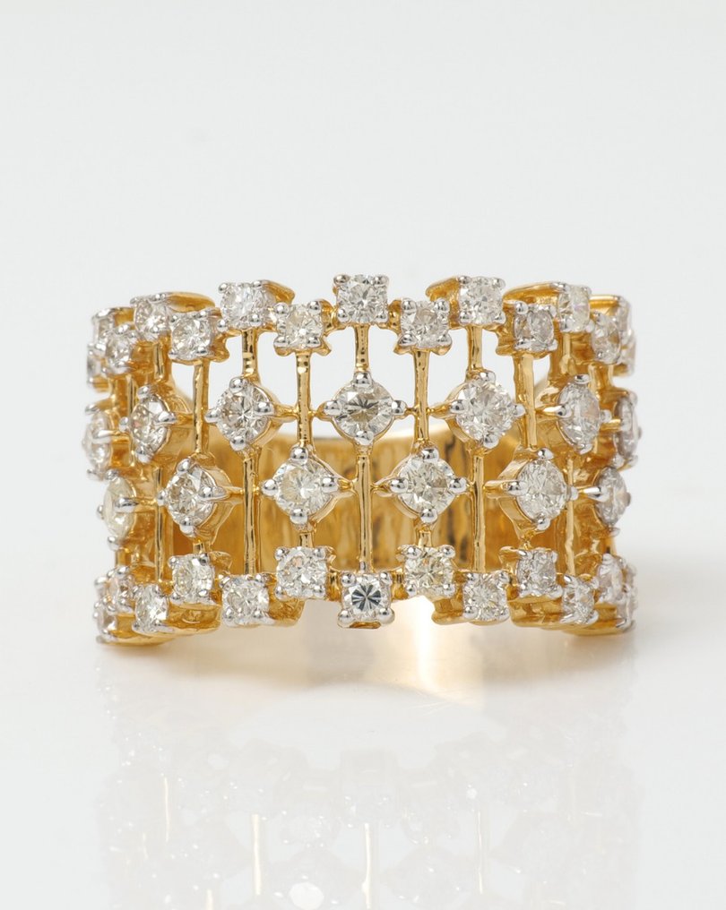 Cocktail戒指 - 14 克拉 黃金 -  1.90ct. tw. 鉆石 (天然) - 婚礼声明乐队 #1.0