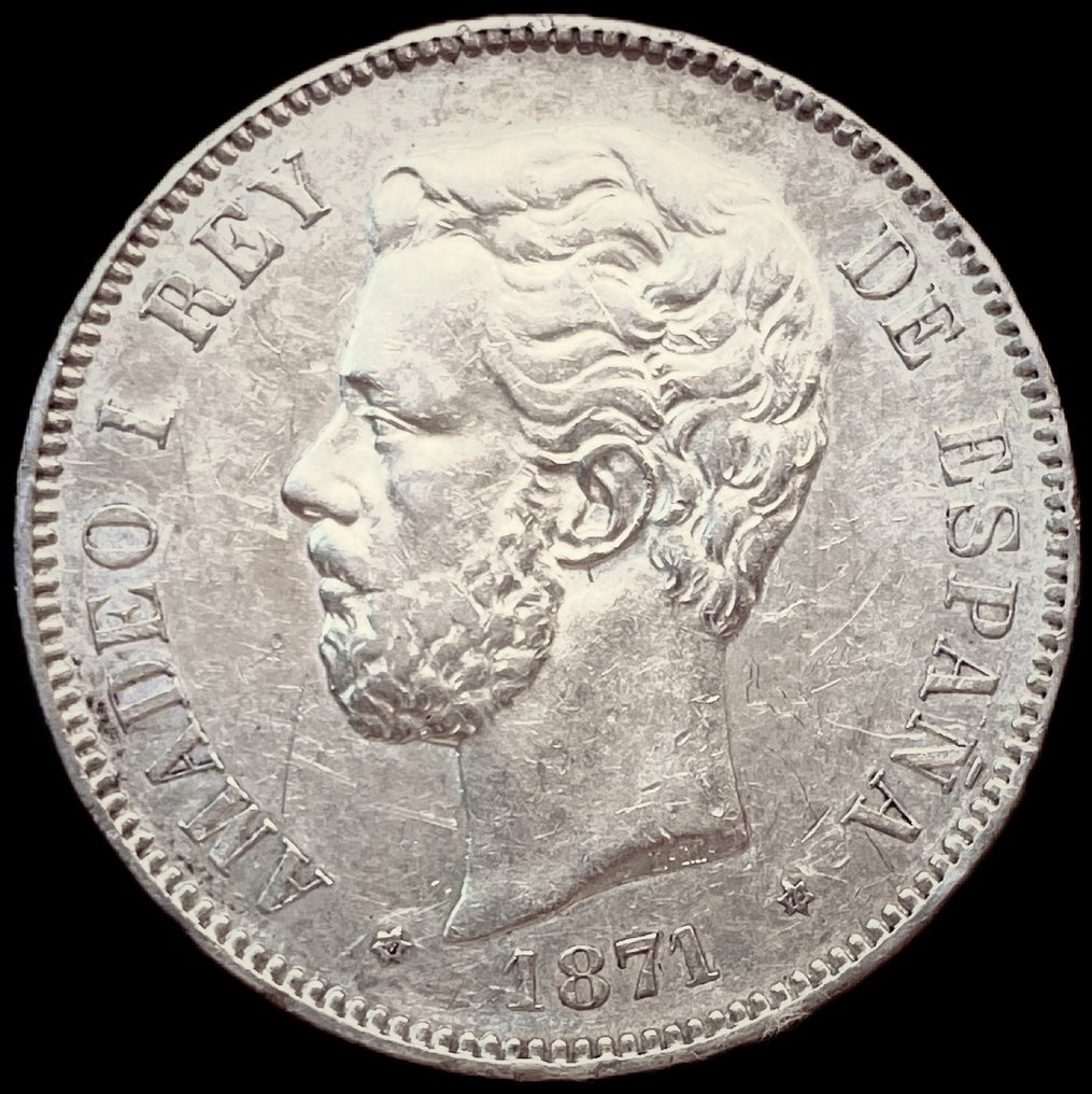 Espanha. Amadeu I. 5 Pesetas 1871 (Sem preço de reserva) #1.0