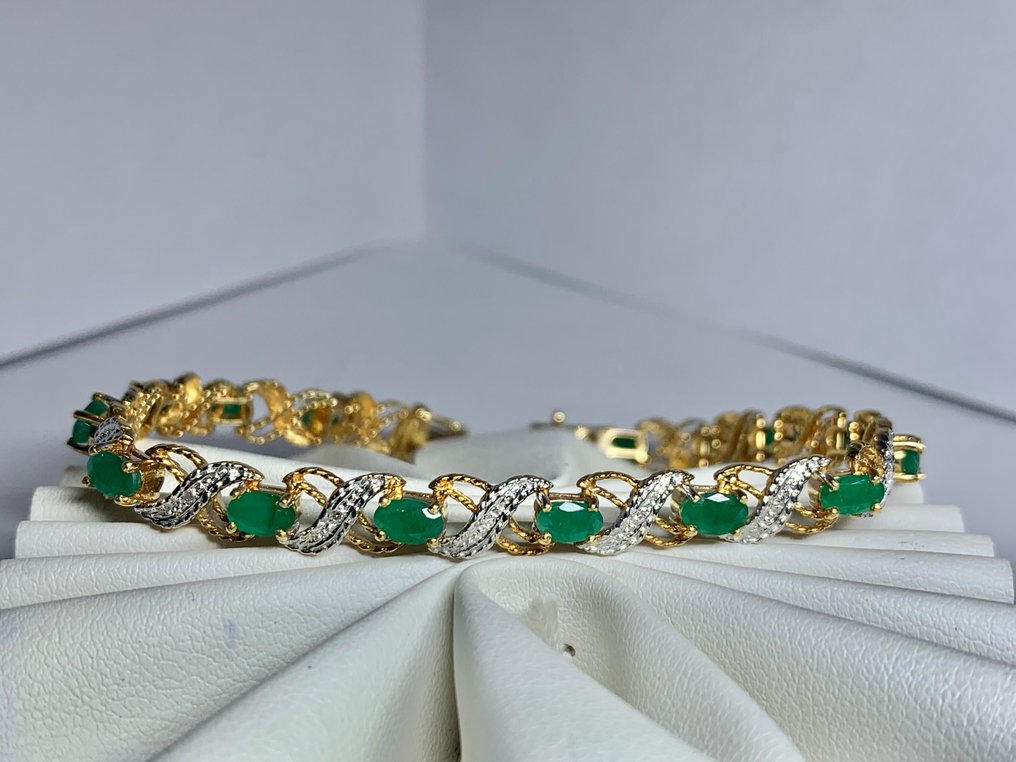 Pala Diamond - Βραχιόλι τένις - 18 καράτια Λευκός χρυσός, Κίτρινο χρυσό - 3.15ct. tw. Διαμάντι (Φυσικό) - Σμαράγδι - Θαυμάσιο βραχιόλι. #3.2