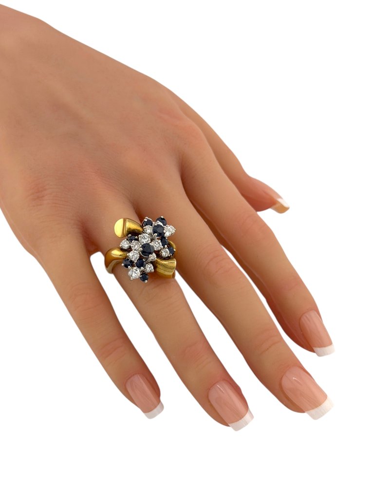 戒指 - 14K包金 黄金, 复古14K黄金2.56克拉钻石与蓝宝石戒指 钻石 (天然) #4.3