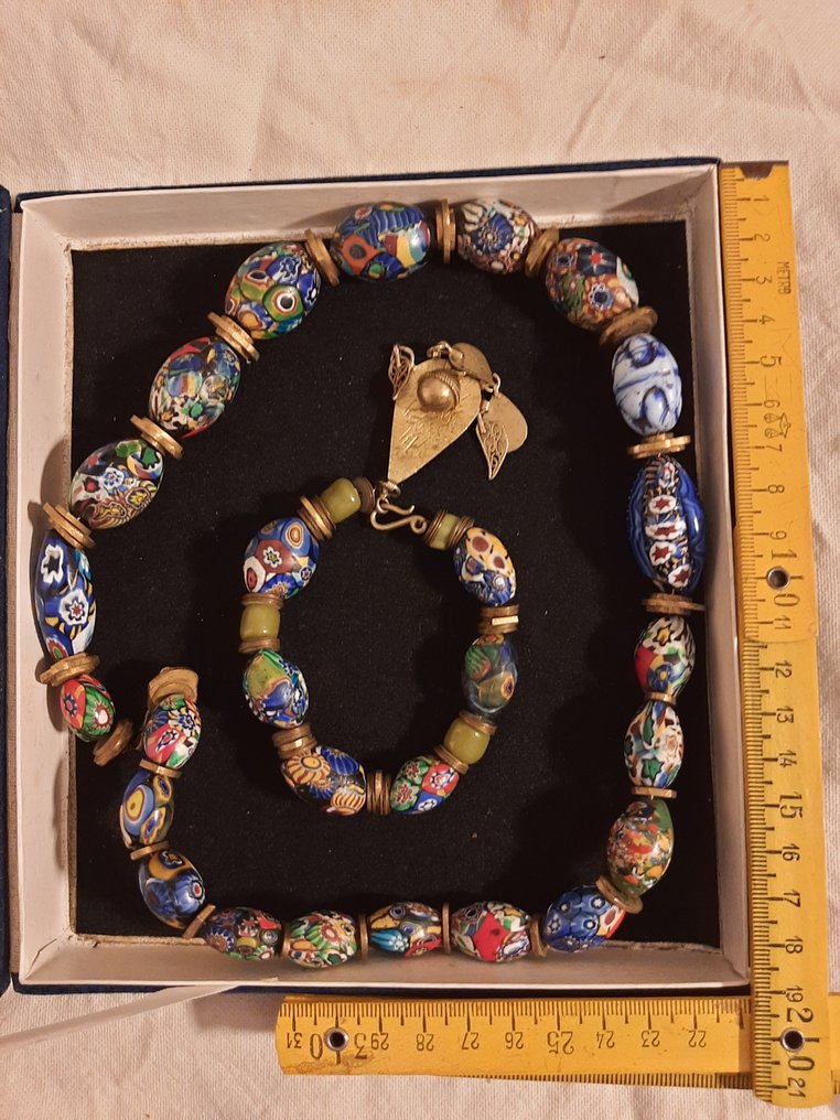 一套埃及古董威尼斯贸易珠项链和手链，配有扎尔护身符。 - 埃及 #2.1