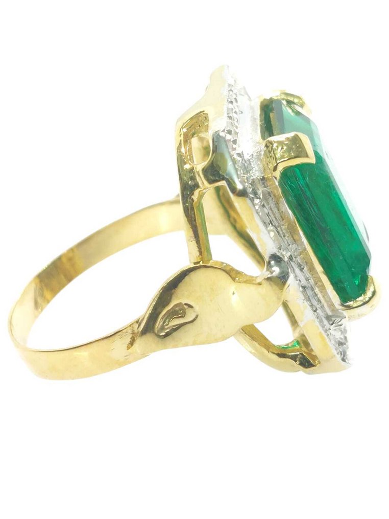 χωρίς τιμή ασφαλείας - Δαχτυλίδι - 9 kt. Ασημί, Κίτρινο χρυσό Σμαράγδι - Διαμάντι #3.2