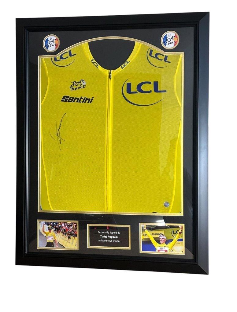Tour de France - Tadej Pogacar Signed Tour de France 2025 Yellow Jersey - Premium Frame – Museum Quality - Pyöräilypaita  #1.0