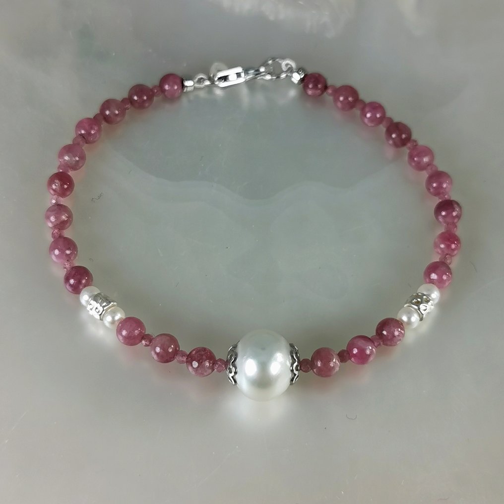 手鈪 銀 珍珠 - 珍珠 - SSP-Akoya Ø10mm 电气石 #2.1