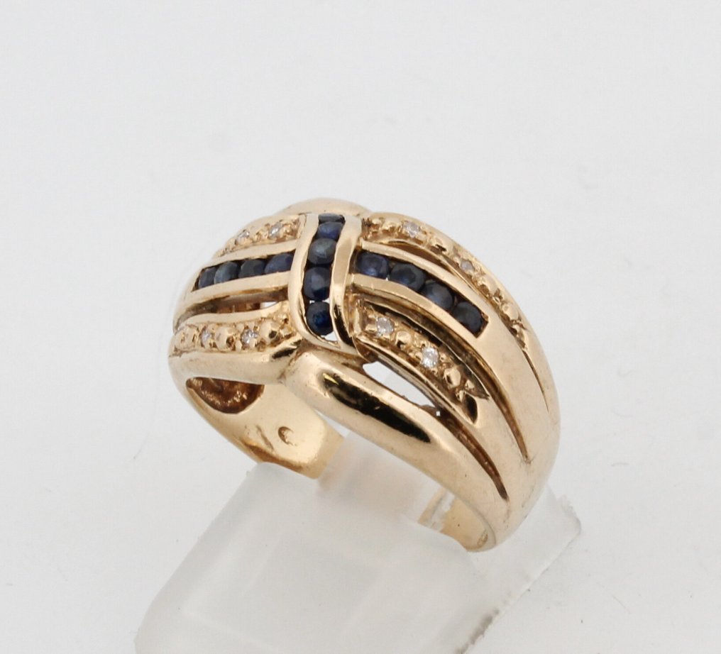 Nincs minimálár - Gyűrű - 18 kt. Sárga arany Zafír - Gyémánt #2.1