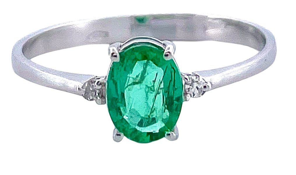 沒有保留價 - 戒指 - 18 克拉 白金 祖母綠 - 鉆石 #1.0