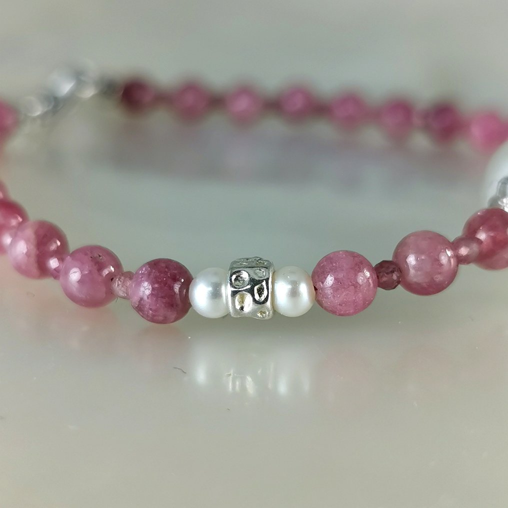 手鈪 銀 珍珠 - 珍珠 - SSP-Akoya Ø10mm 电气石 #4.3