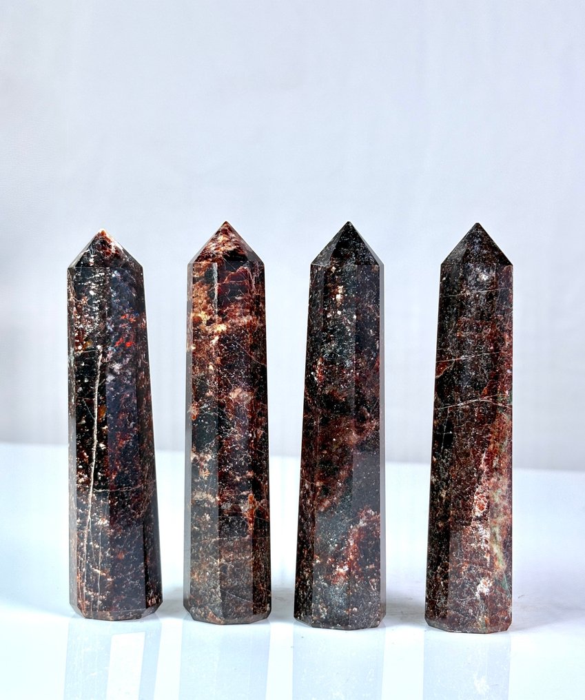 Κόκκινο Κρύσταλλο Γαρνίτης - Τραπέζι ή Διακόσμηση Εσωτερικού Χώρου - Πύργοι Οβελίσκος - Ύψος: 100 mm - Πλάτος: 24 mm- 489 g - (4) #1.0