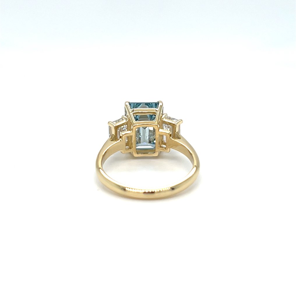 Ring - 14 karaat Geel goud - 5.55ct. tw. Blauw Diamant (Fancy gekleurde, lab-grown diamant) - Diamant #3.2