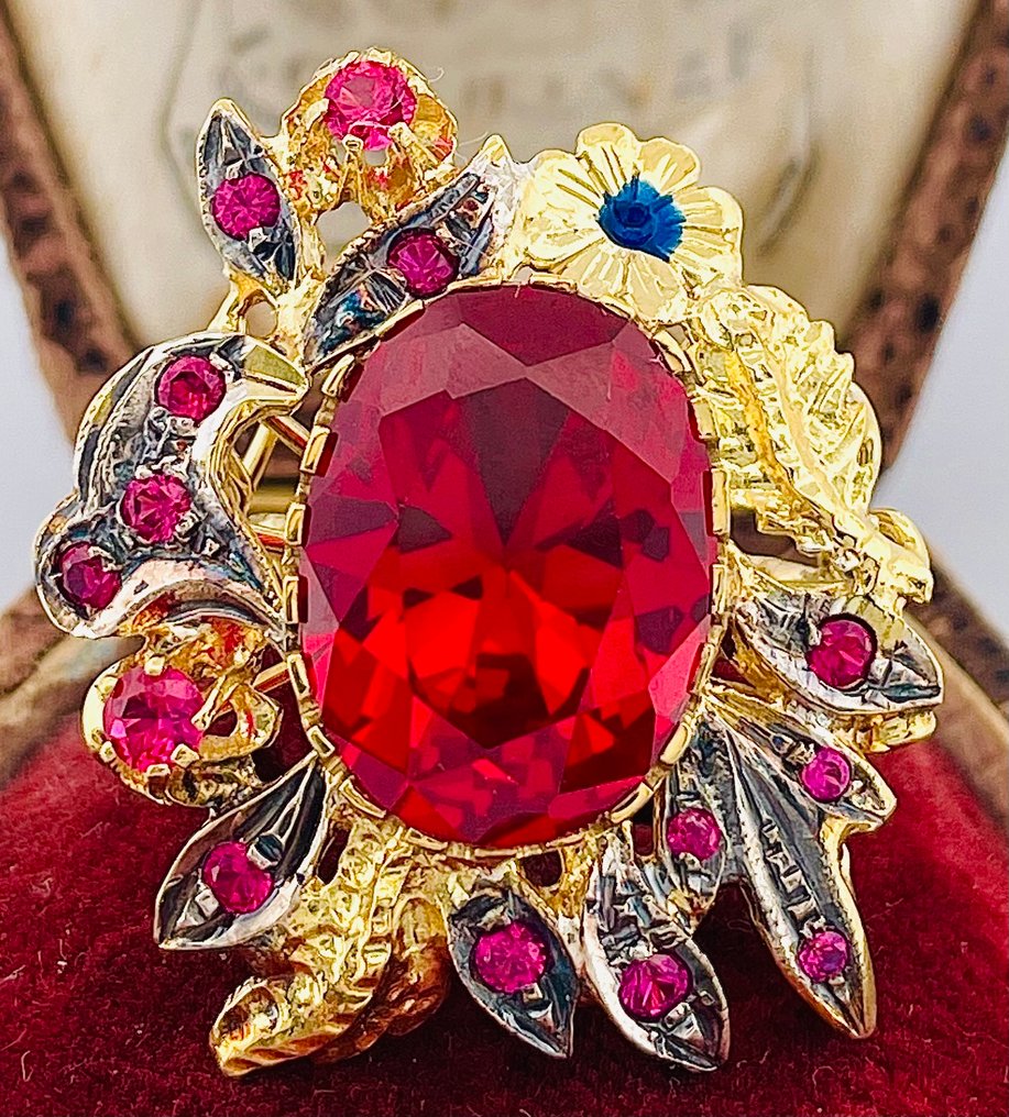 No reserve price - Ring - 9 kt. Yellow gold, Silver Ruby - Ruby #4.3