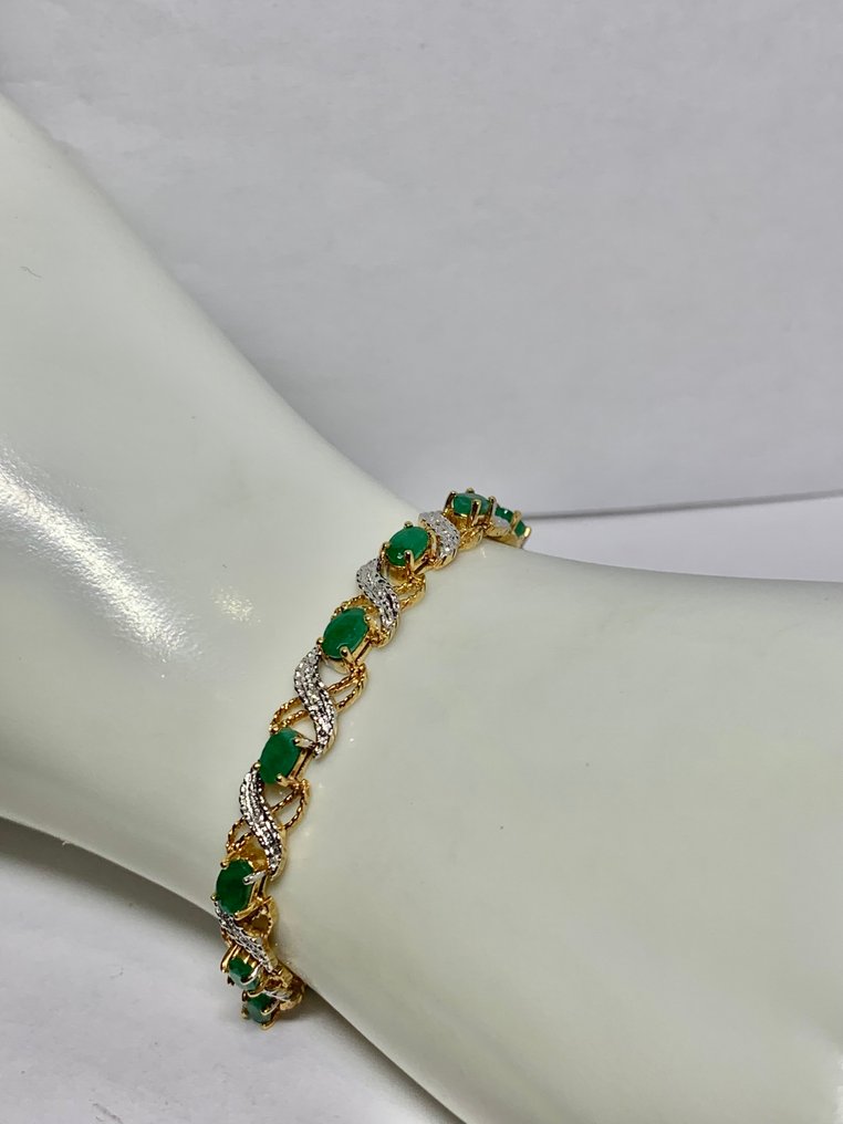 Pala Diamond - Βραχιόλι τένις - 18 καράτια Λευκός χρυσός, Κίτρινο χρυσό - 3.15ct. tw. Διαμάντι (Φυσικό) - Σμαράγδι - Θαυμάσιο βραχιόλι. #4.3