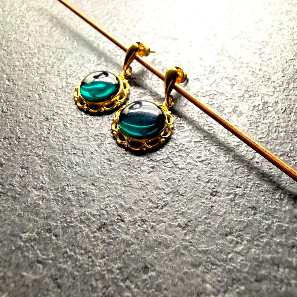 Naturlige baltiske ravøreringer i sterling sølv. - Rav - Succinite / fossilized pine tree resin #4.3