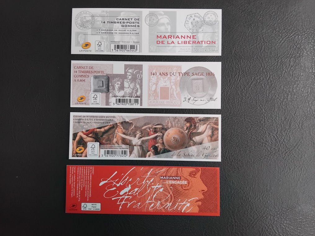 France 2015/2018 - Rare set of 4 gummed notebooks with limited print runs from 2015 to 2018 // Highly valued by Yvert #1.0