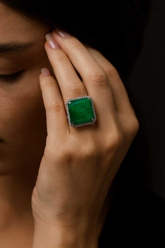 Δαχτυλίδι Πλατίνα -  21.29ct. tw. Σμαράγδι - Διαμάντι - Ζάμπια, Διαφανής #2.1