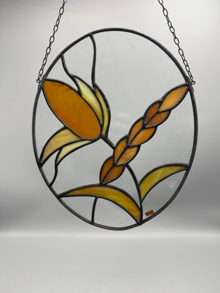 Stained glass window - 1950-1960 - Flower motif earth tone #1.0