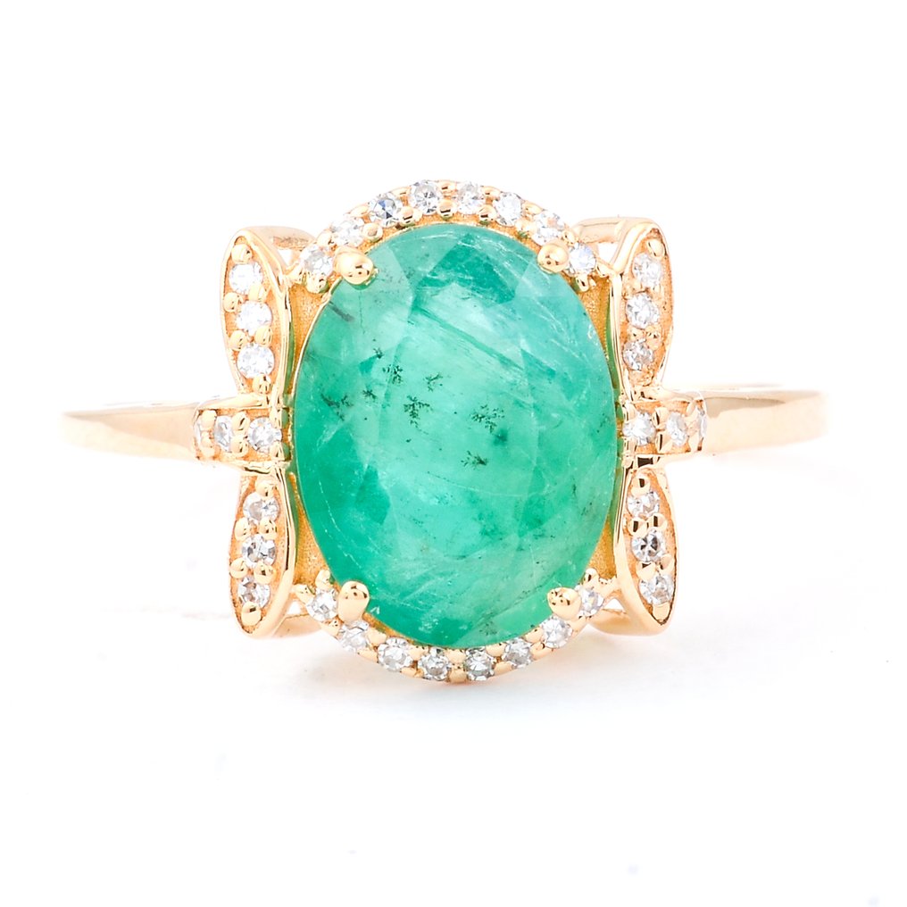 沒有保留價 - 戒指 - 14 克拉 黃金 -  2.71ct. tw. 祖母綠 - 鉆石 #1.0