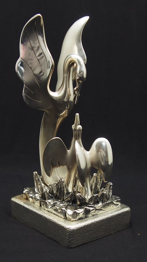 Ottaviani - Skulptur, Airone madre con figli - 27 cm - Versilbert #1.0