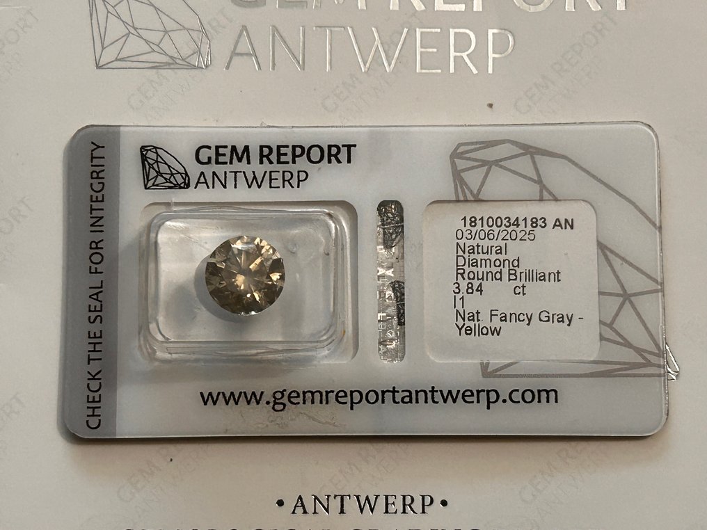 1 pcs Diamant  (Natürlich)  - 3.84 ct - Rund - I1 - Gem Report Antwerp (GRA) #1.0