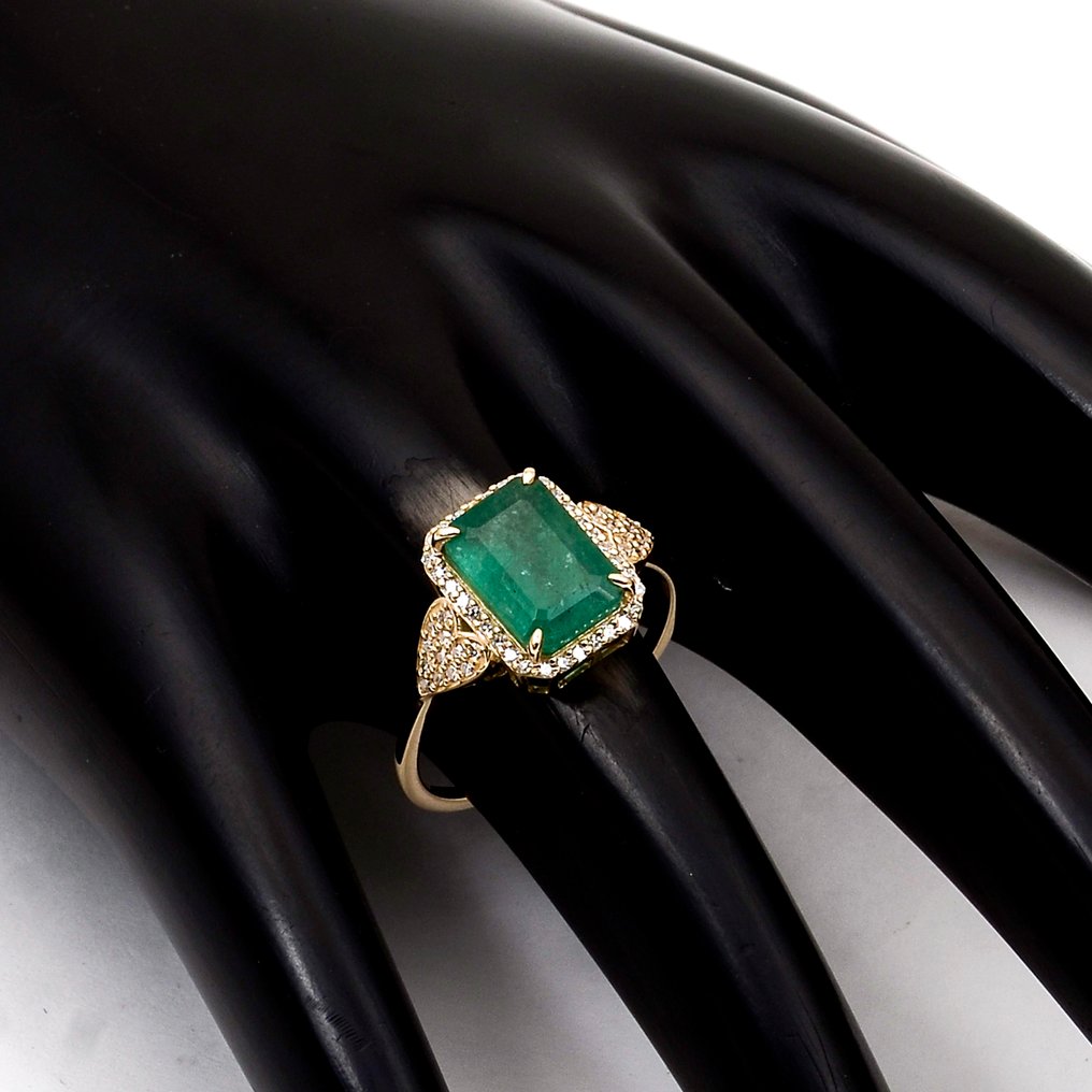 没有保留价 - 戒指 - 14K包金 黄金 -  2.44ct. tw. 祖母绿 - 钻石 #1.0