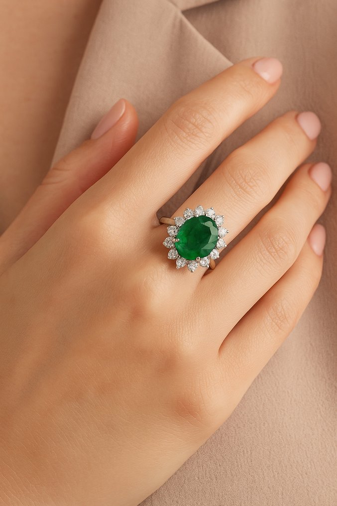 Δαχτυλίδι Πλατίνα - 13.66ct. tw. Σμαράγδι - Διαμάντι - δαχτυλίδι ηλίανθου #1.0