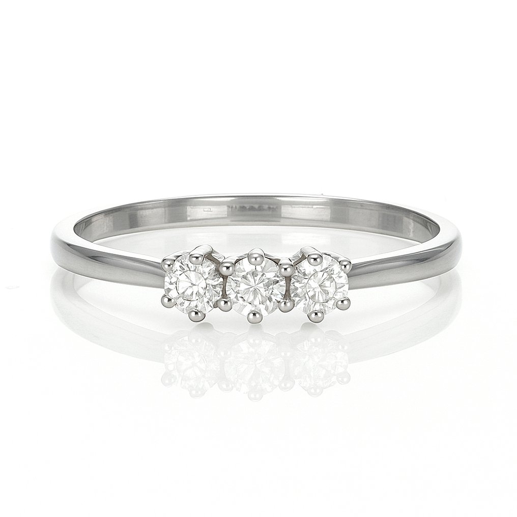 戒指 - 18K包金 白金 -  0.18ct. tw. 钻石 (天然)  #4.3