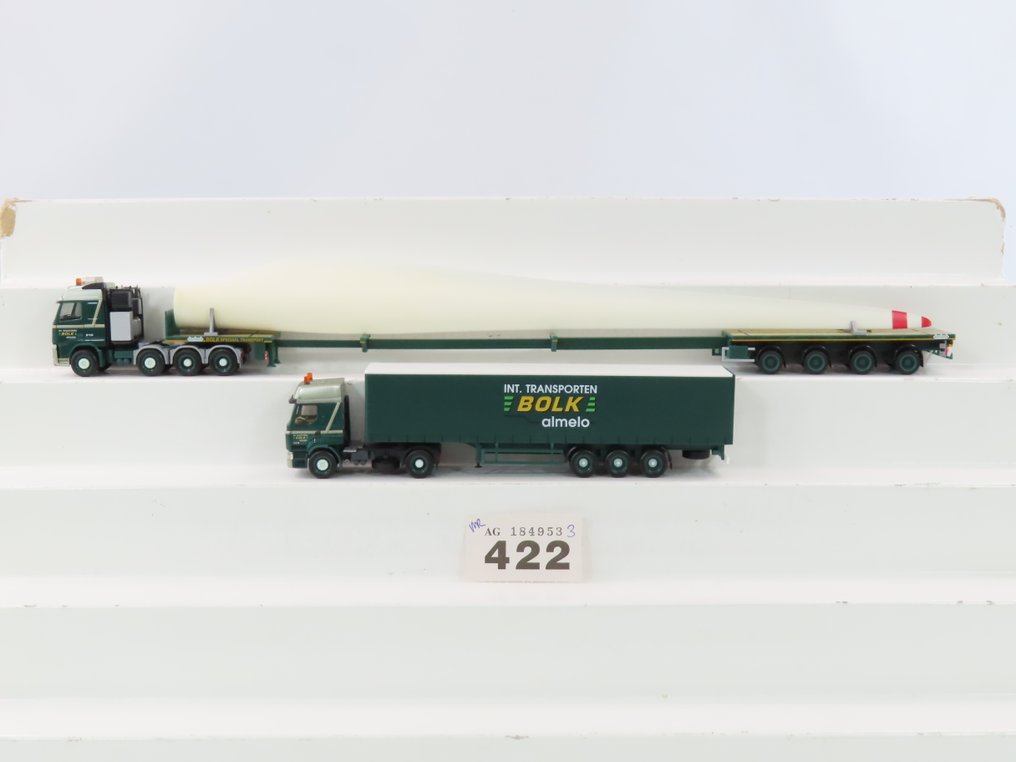 Herpa 1:87 - 模型火车车辆 (2) - 1 重型运输梅赛德斯Actros（Bolk Almelo），配备风机叶片的翼板，用于风力发电机的运输。 #2.1
