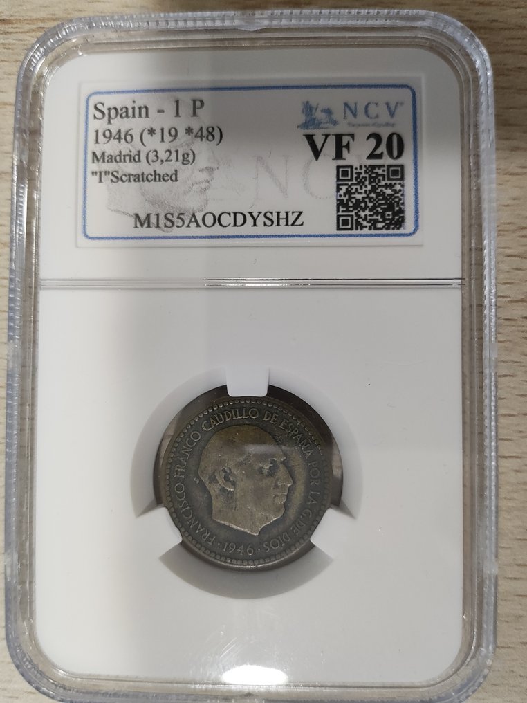 Spania. Francisco Franco. 1 Peseta 1946 estrella 48 (Rarísima) Free Shipping #1.0