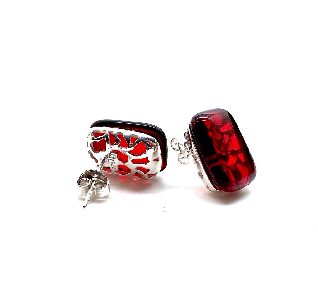 Naturliga baltiska bärnstenstoppörhängen i sterling silver - Bärnsten - Succinite / fossilized pine tree resin (Utan reservationspris) #1.0