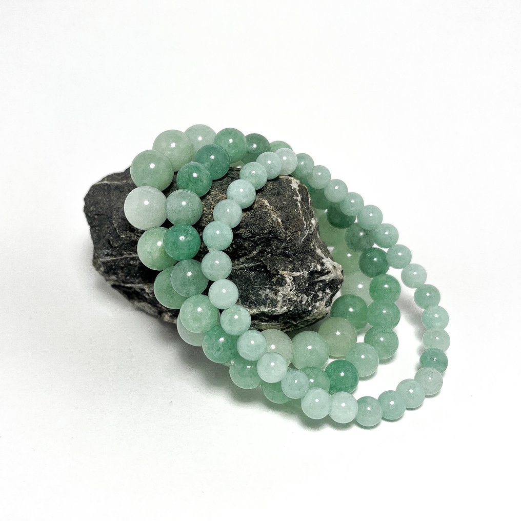 Wunderschönes Set aus 3 Naturstein-Armbändern – Grüner Aventurin – Perlengrössen 6 mm, 8 mm und 10 - Perlenarmband #1.0