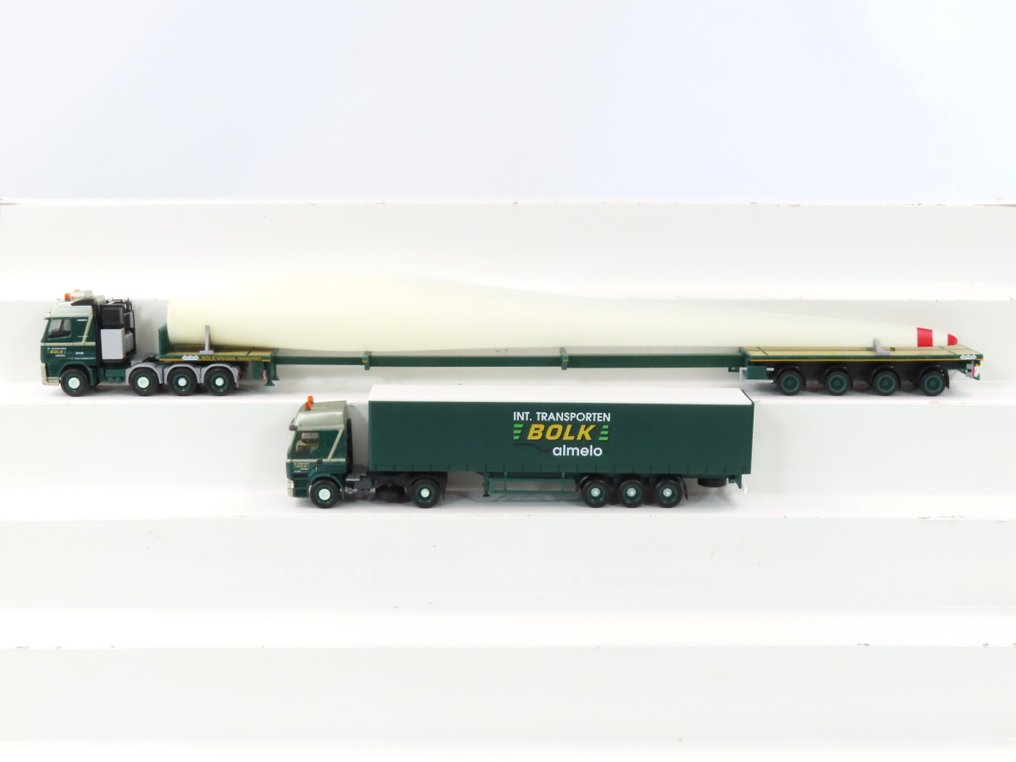 Herpa 1:87 - 模型火车车辆 (2) - 1 重型运输梅赛德斯Actros（Bolk Almelo），配备风机叶片的翼板，用于风力发电机的运输。 #1.0