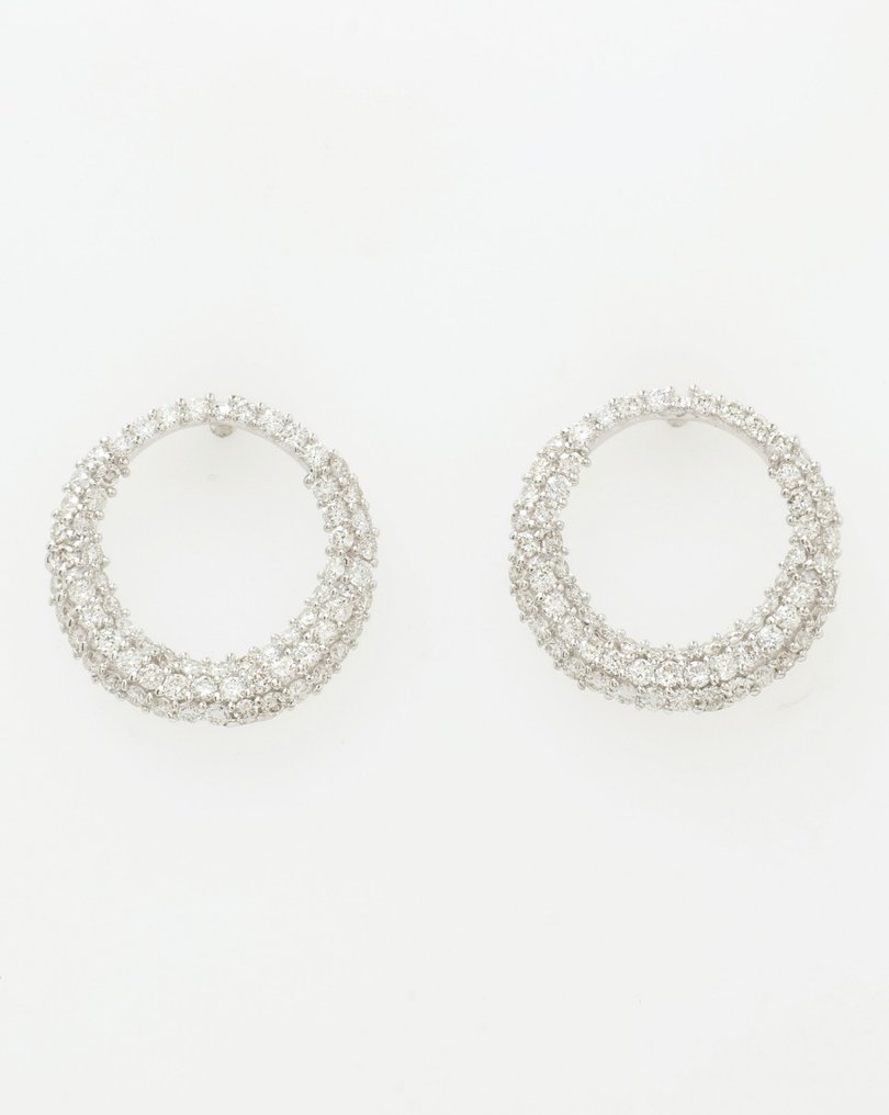 小型钉状耳环 - 14K包金 白金 - 1.62ct. tw. 钻石 (天然) - Statement 圆形耳钉 #1.0