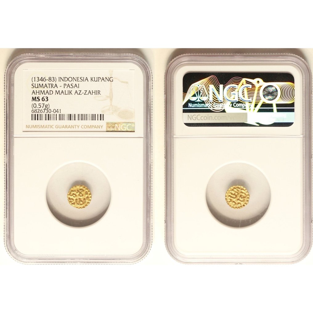 . Samudera Pasai Sultanaat - Sumatra Ahmad II. 1 Kupang of 1/4 Mas z.j. (1346–1383 na chr.) in NGC slab MS63 #1.0