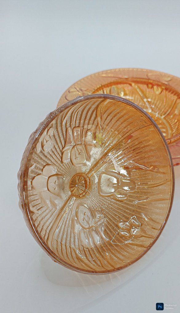 Jeannette Glass Company - Πιάτο βουτύρου - Iris & Harringbone - Καρναβάλ γκλας - Uniek Marigold γυαλί #4.3