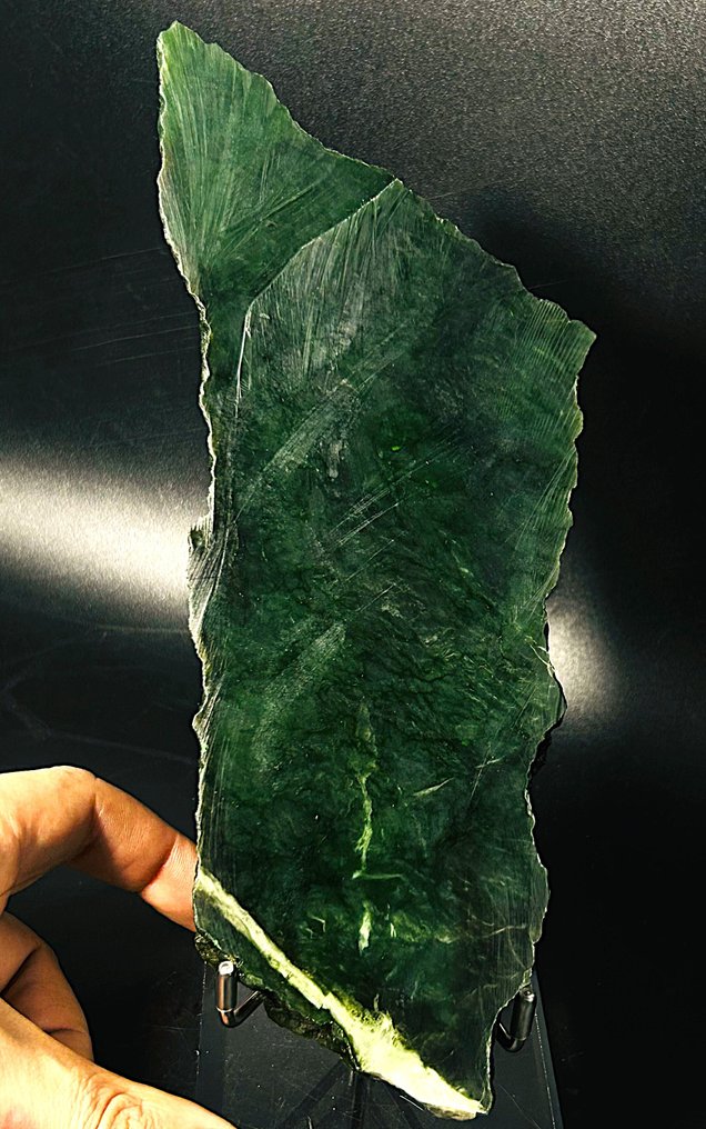 天然软玉翡翠片 正品深绿色收藏者之石 - 高度: 235 mm - 闊度: 80 mm- 914 g - (1) #4.3