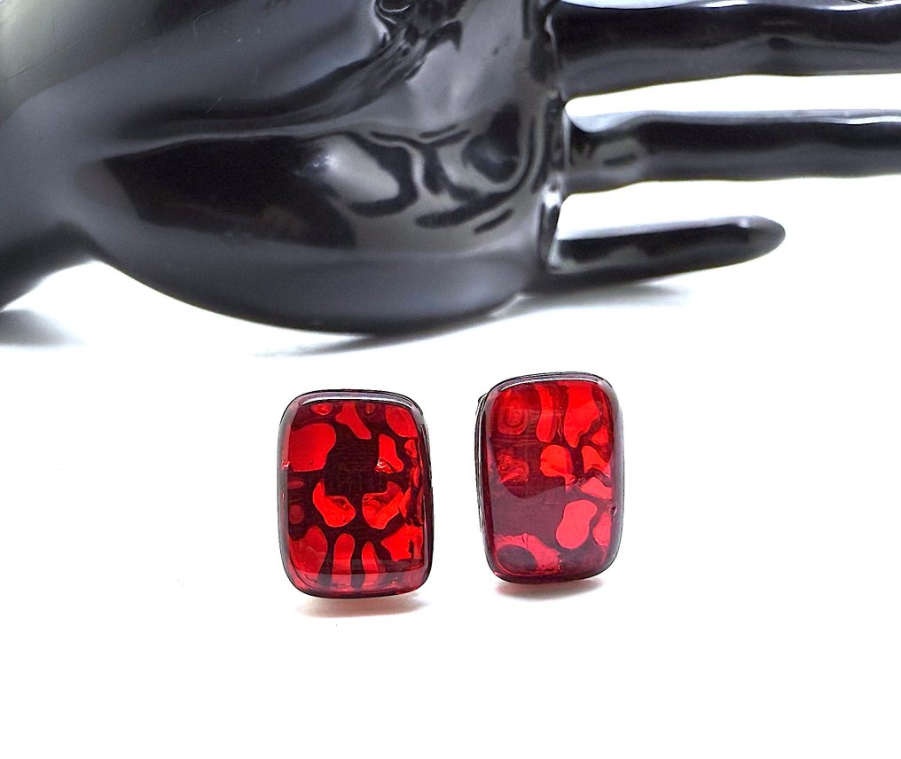 Luonnolliset Baltian-ambrai-kirsikanväriset korvakorut sterling-hopeasta. - Meripihka - Succinite / fossilized pine tree resin #3.2